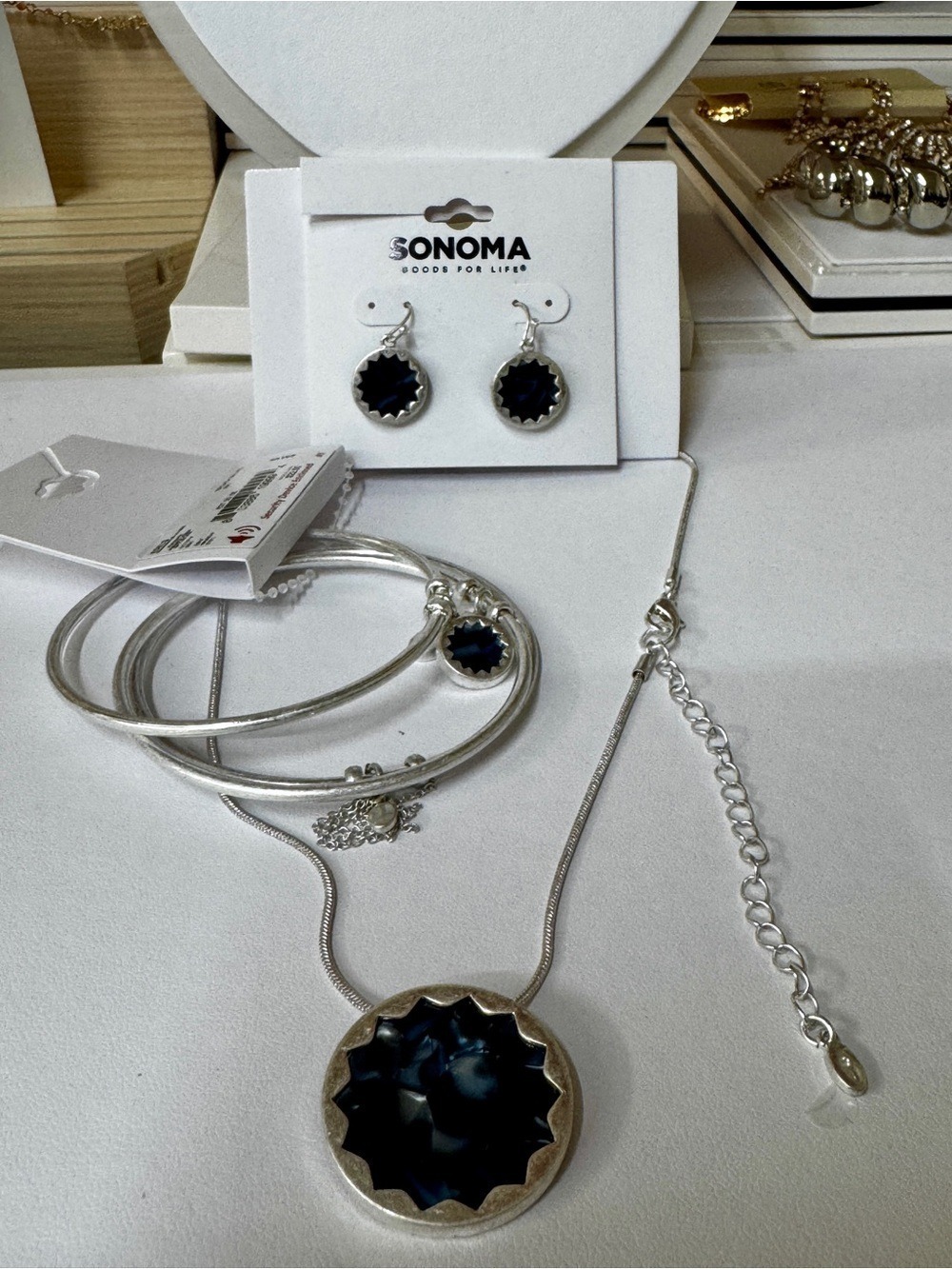Sonoma Silver-Tone Necklace and Earring Set with Dark Blue Stones